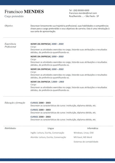 Modelo de currículo em inglês